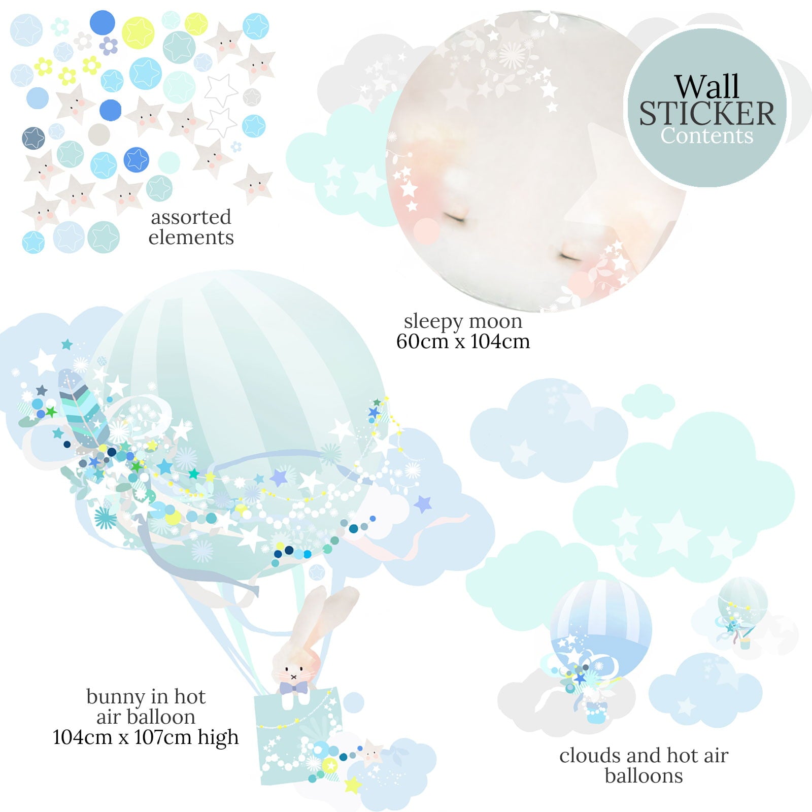 Hoonar Room Sticker Hot Air Balloon Wall Sticker - Boy I Schmooks | Nursery, bedroom wall art